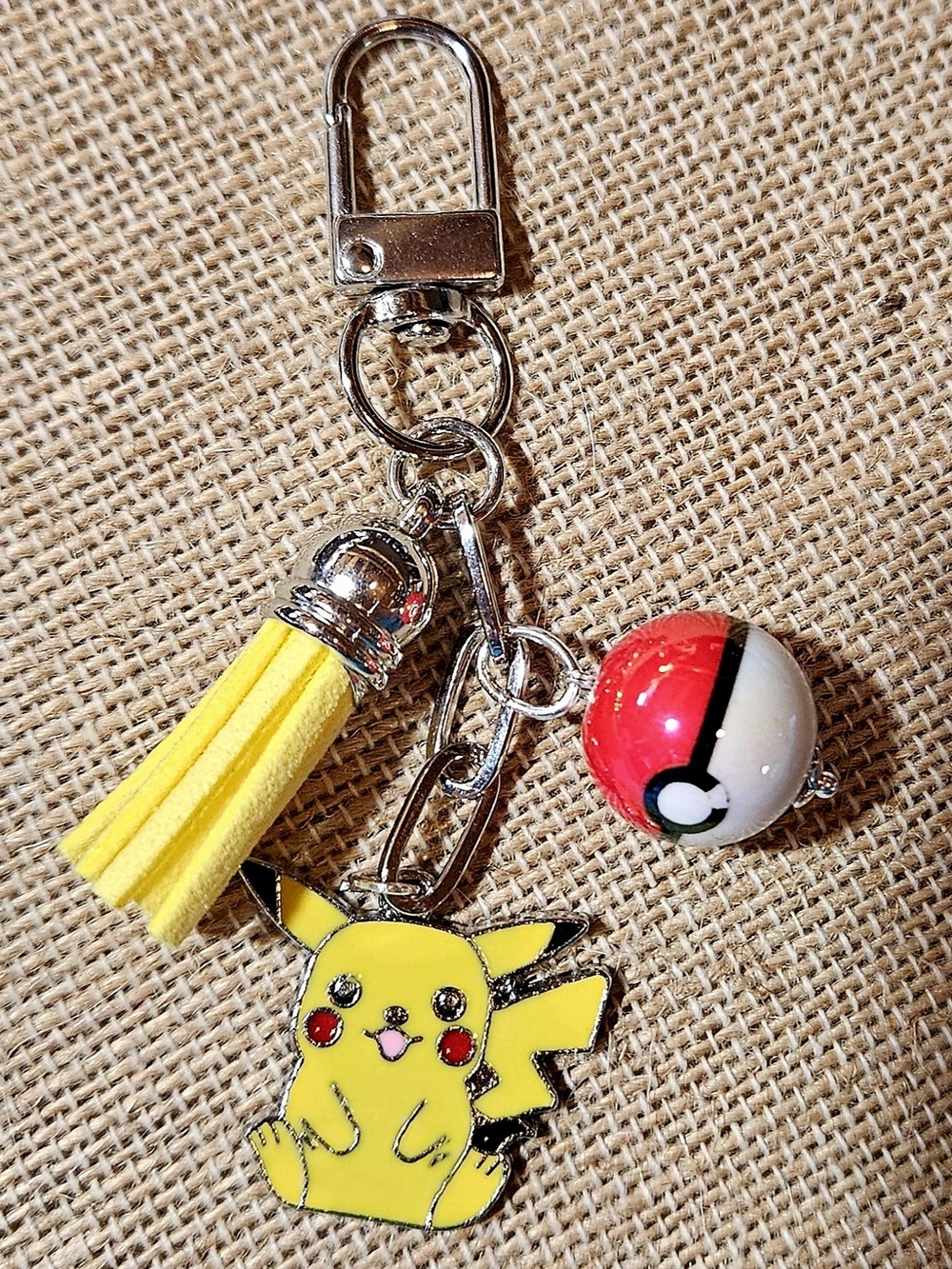 Yellow Pikachu & Pokeball Kids Keychain with Tassel